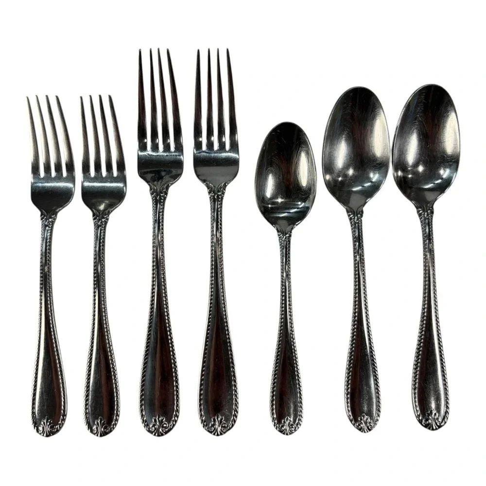 7 - Lenox Tudor Bead Augusta Forks Spoons 18/10 Stainless Steel Flatware